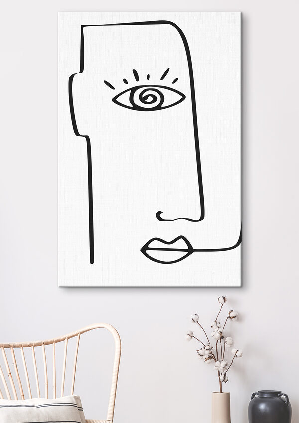 Quadri Un disegno in bianco e nero di un volto con occhi e naso