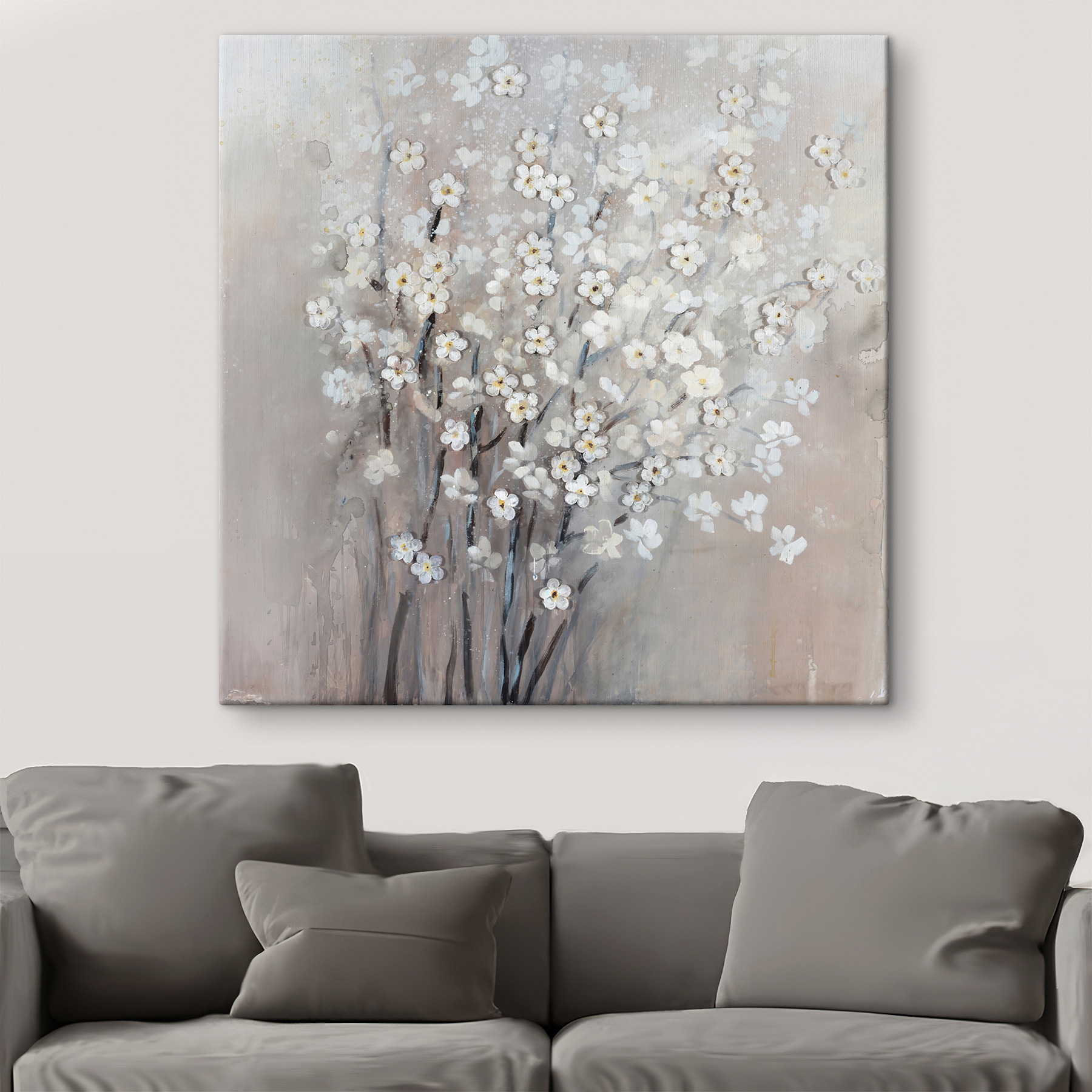 A painting of white flowers