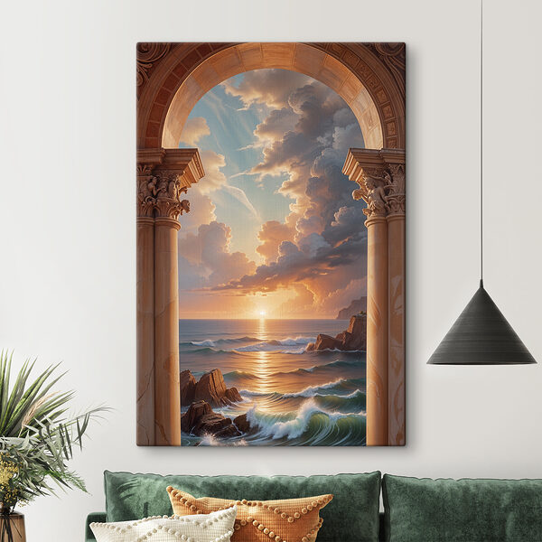 Quadri Una vista sull'oceano da un arco in pietra