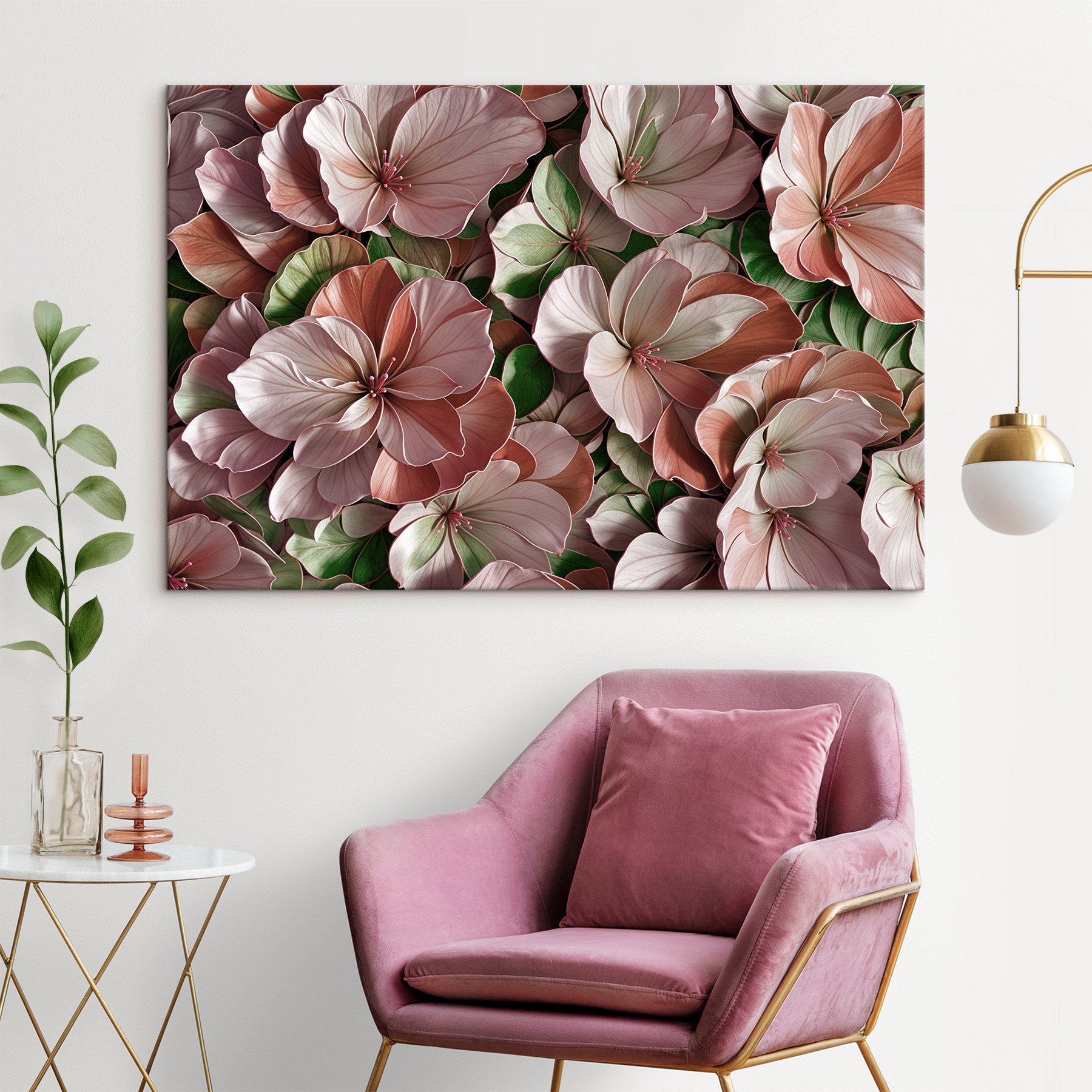 A group of pink and white flowers