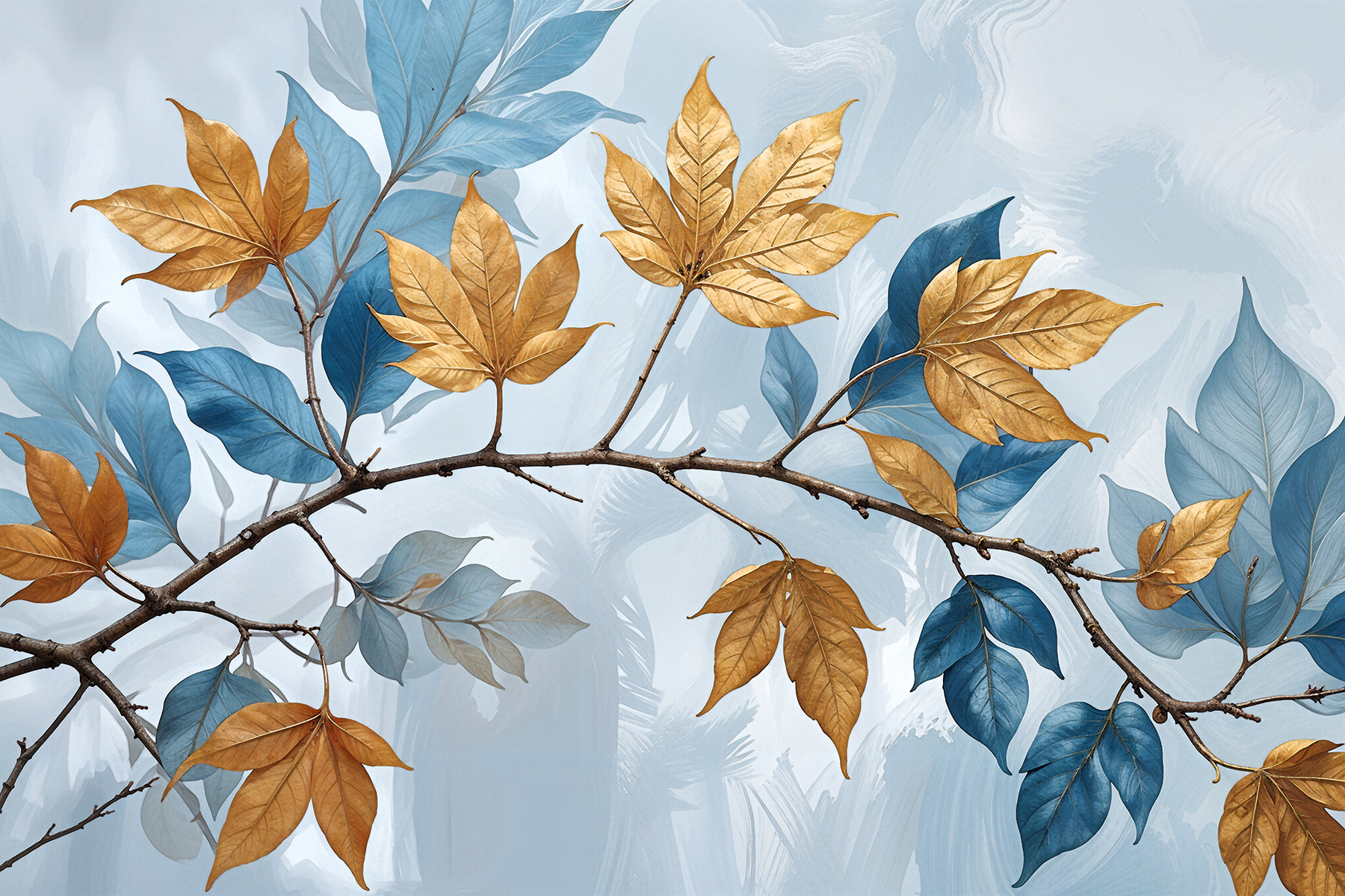 Branch with amber and azure leaves