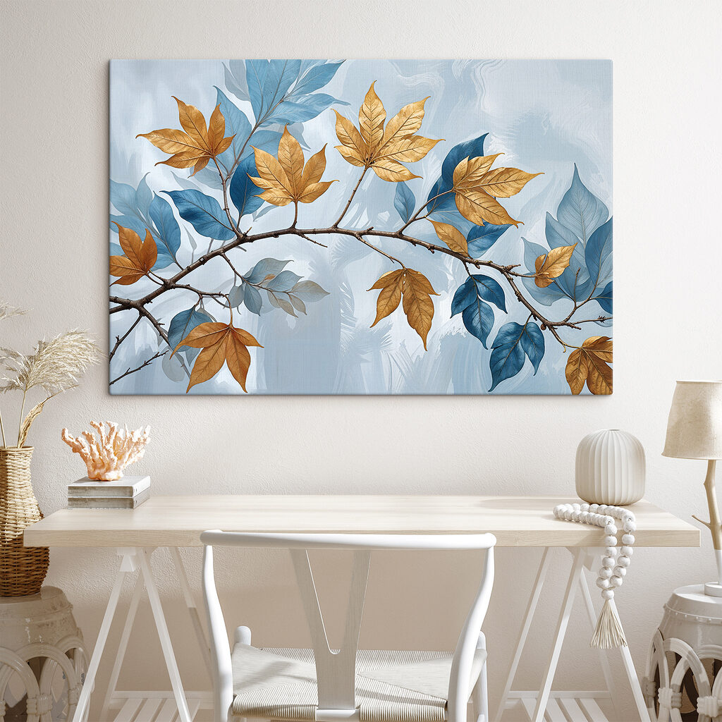 Branch with amber and azure leaves