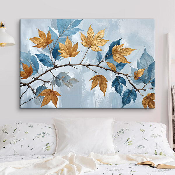 Branch with amber and azure leaves