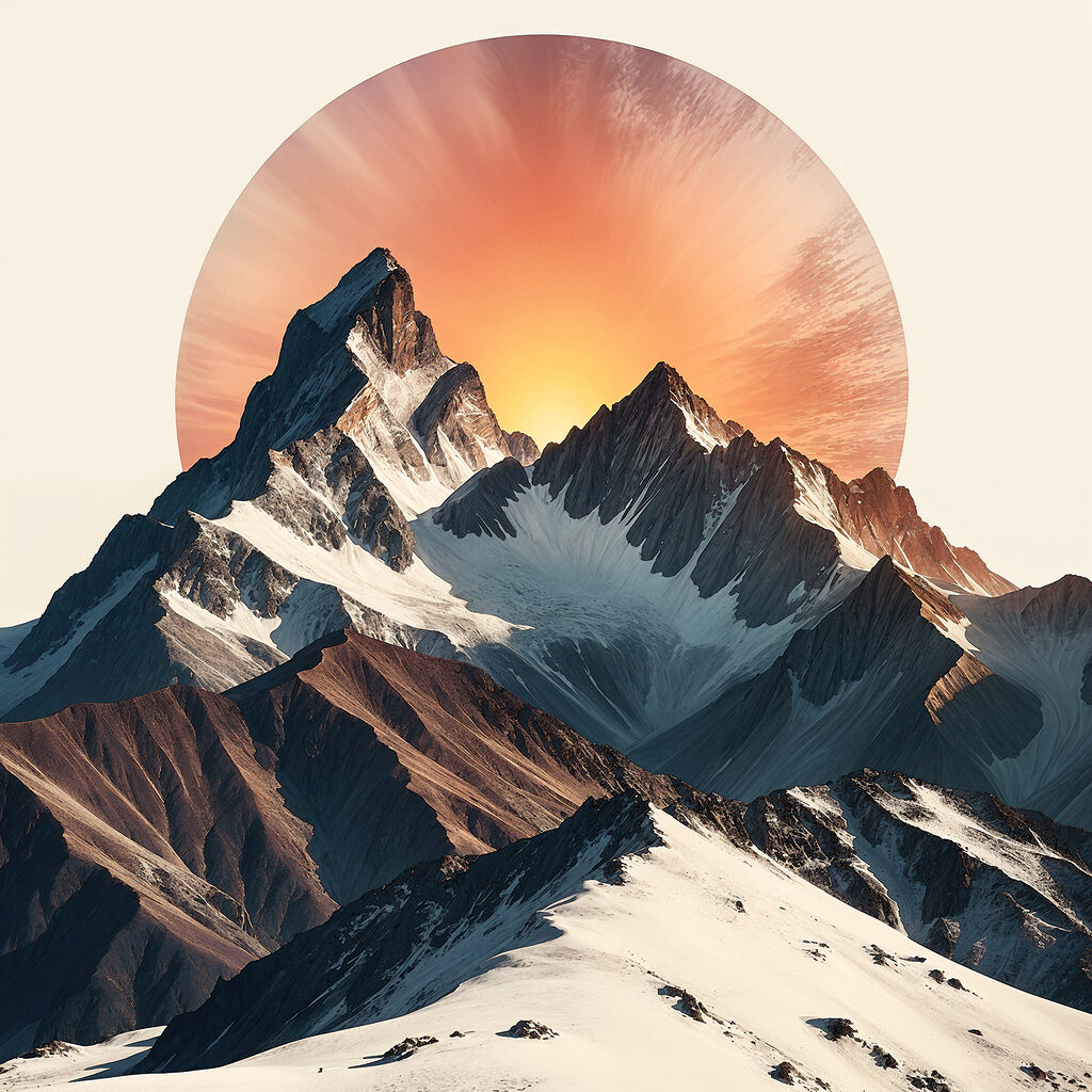 A mountain range with snow and sun A mountain range with snow and sun