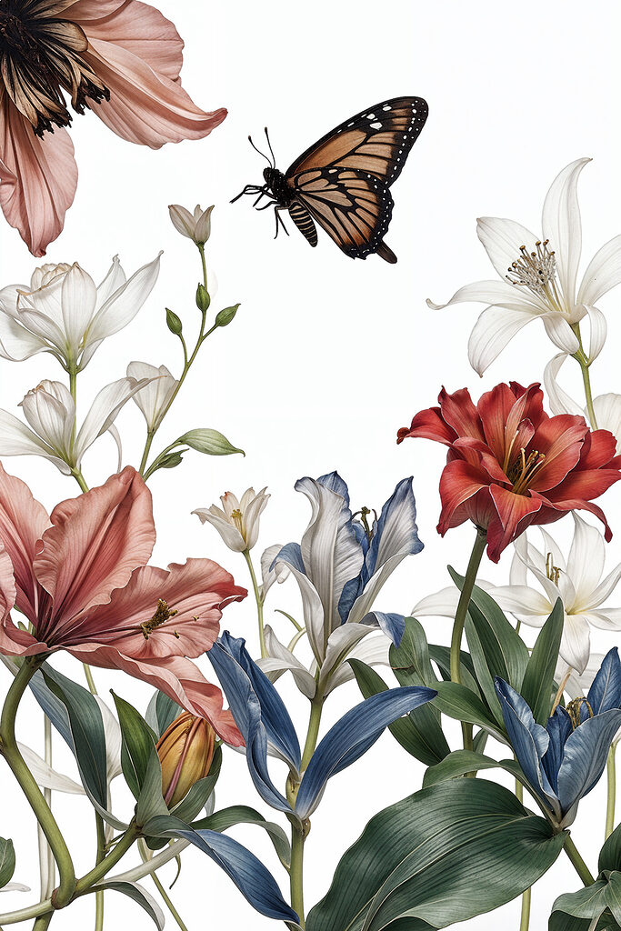 A butterfly flying over flowers A butterfly flying over flowers