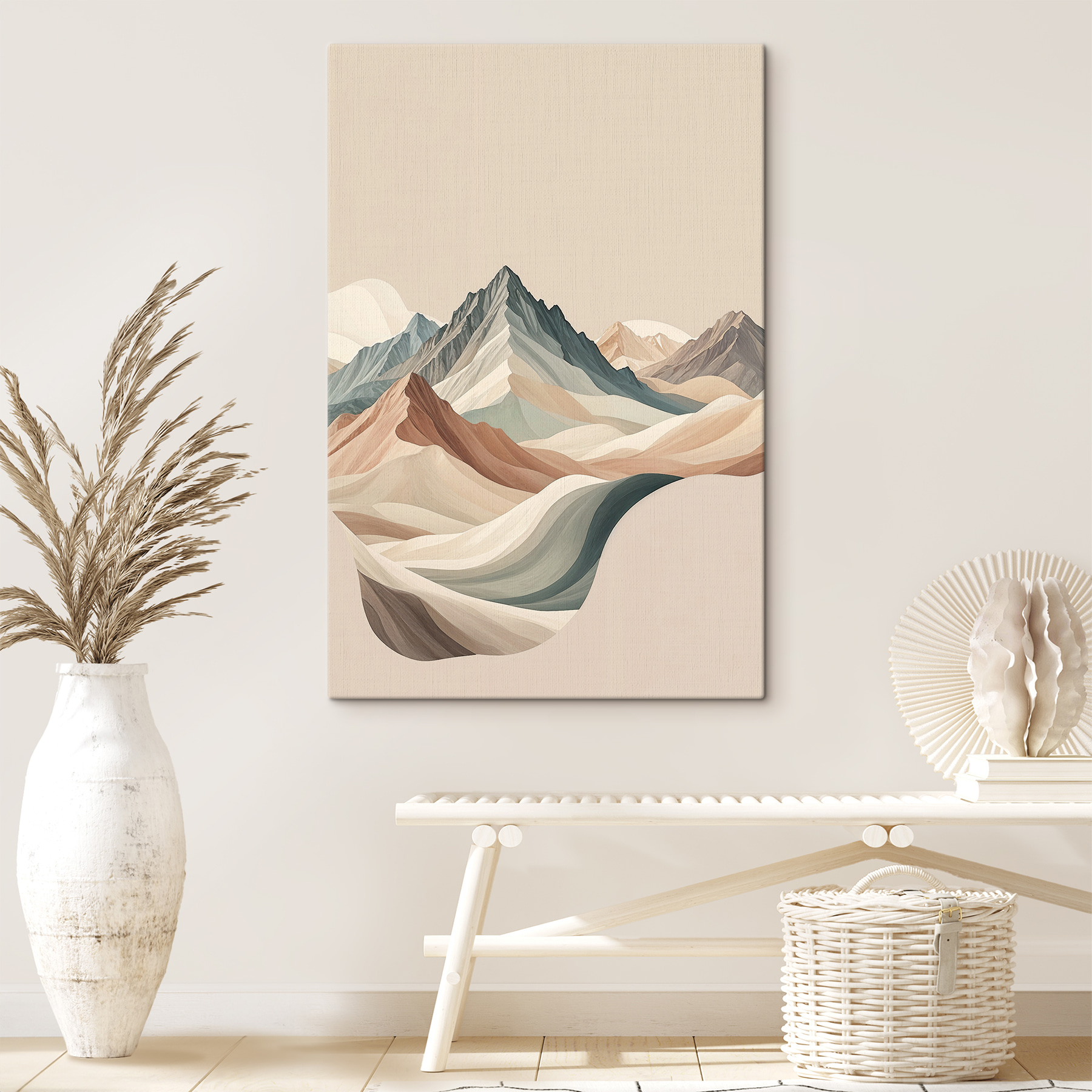 A painting of mountains in different colors