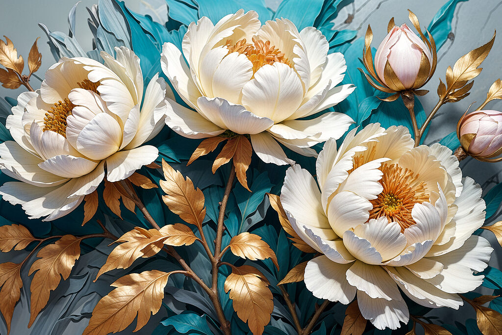 Elegant blooms in shimmering metallic hues Elegant blooms in shimmering metallic hues