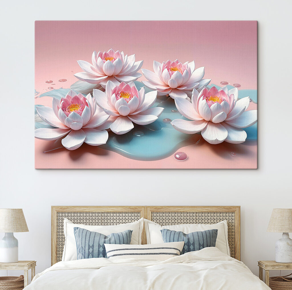 A group of pink flowers floating on water