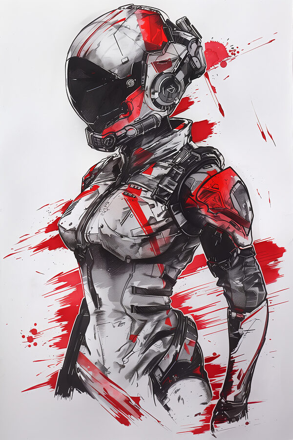 A drawing of a woman wearing a helmet A drawing of a woman wearing a helmet