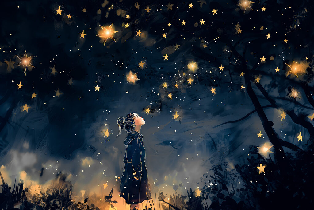A girl looking up at stars