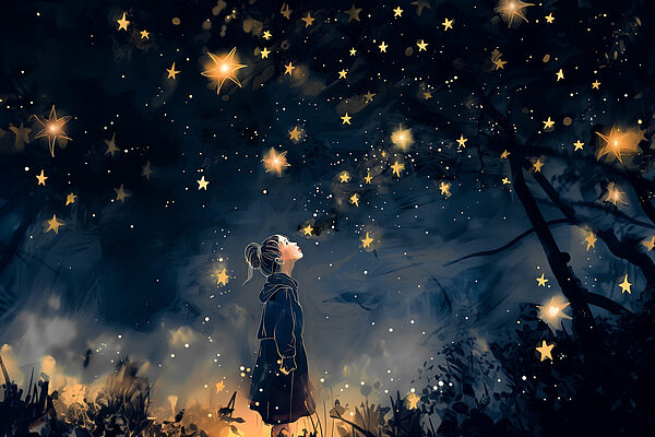 A girl looking up at stars