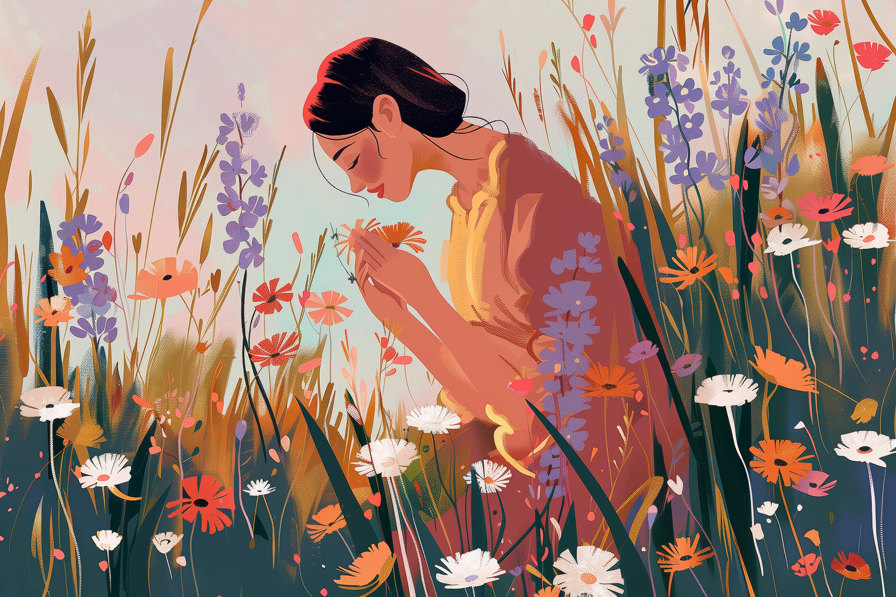 A woman smelling flowers
