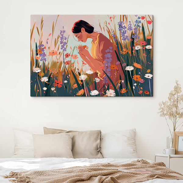 Quadri Una donna che annusa i fiori