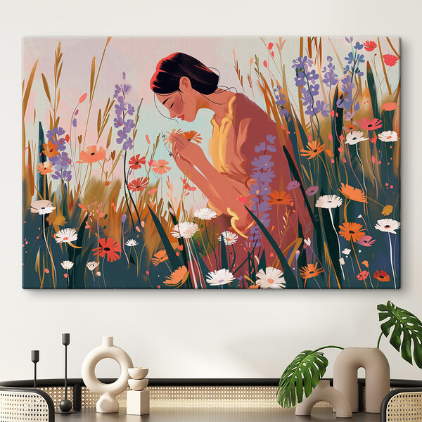 A woman smelling flowers