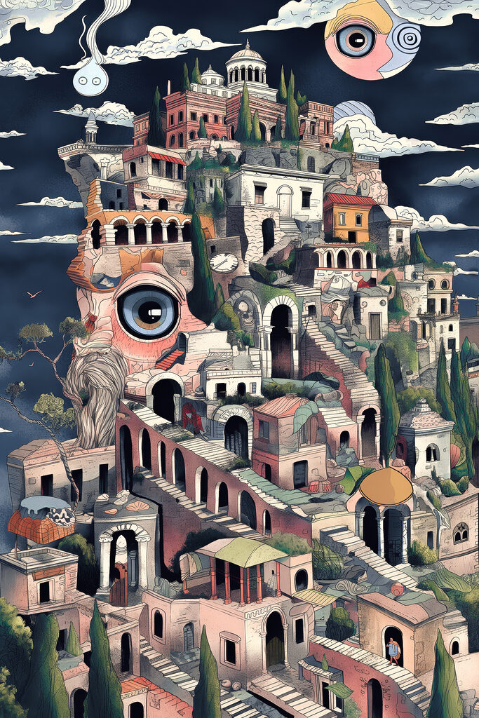 A cartoon of a city