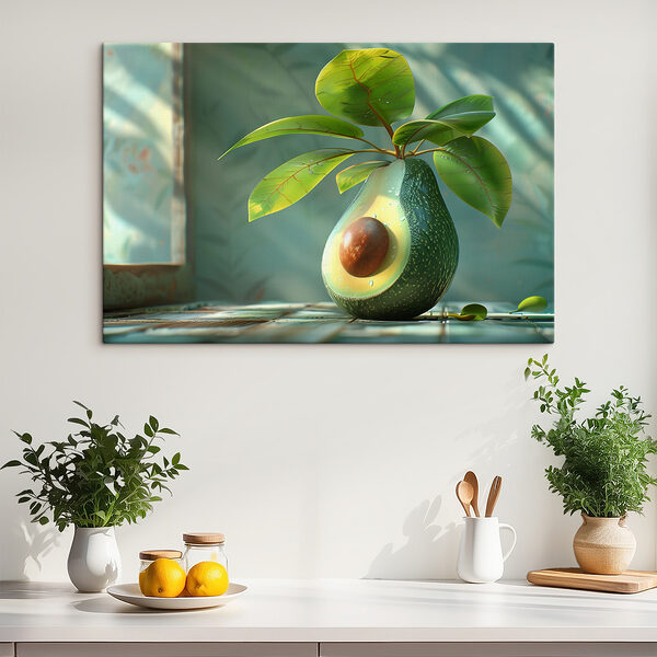 Quadri Un avocado tagliato a metà da cui spunta una pianta