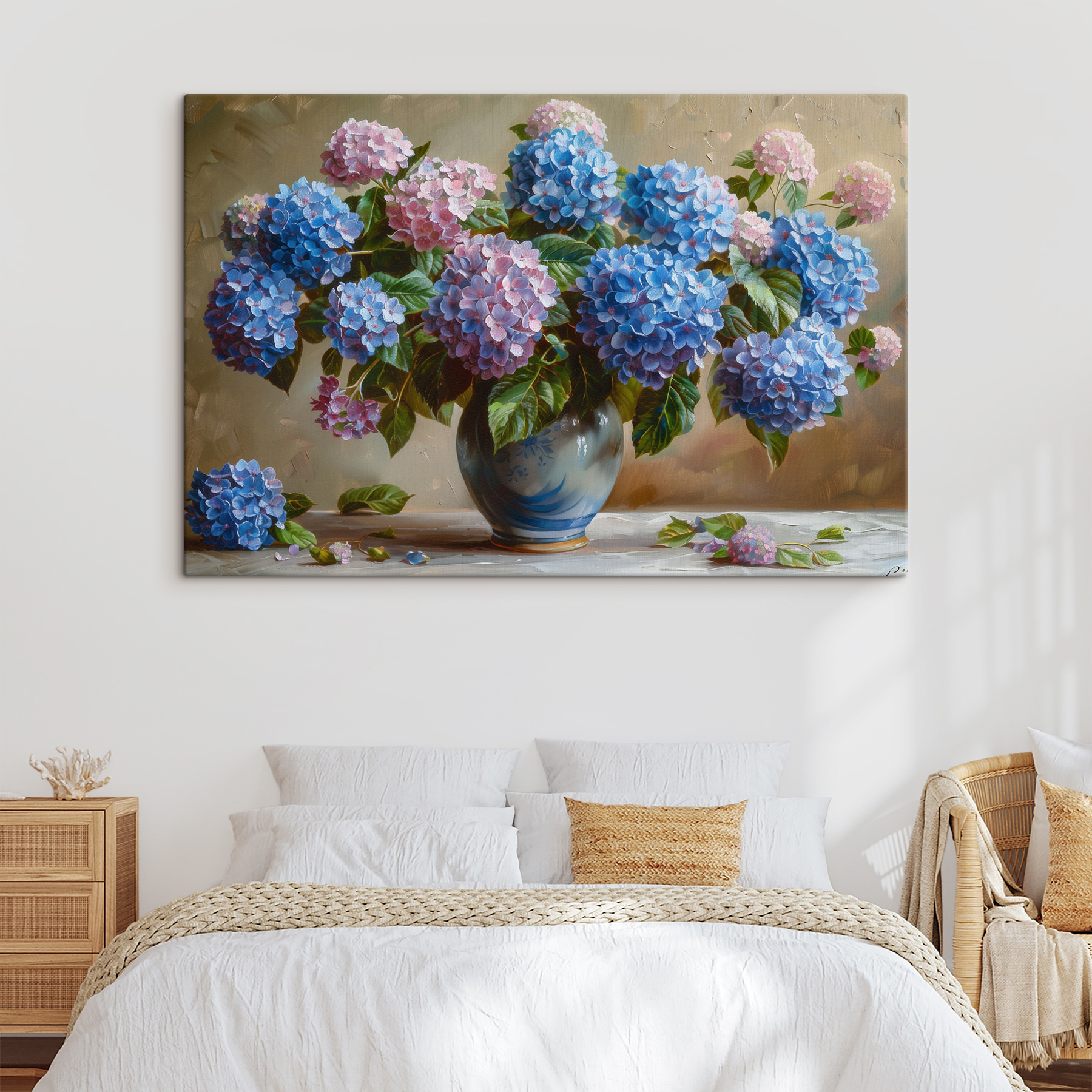 A painting of flowers in a vase