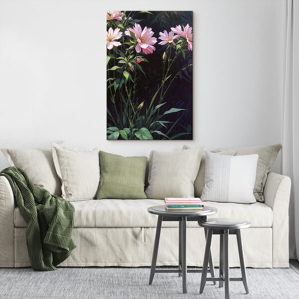 A painting of pink flowers