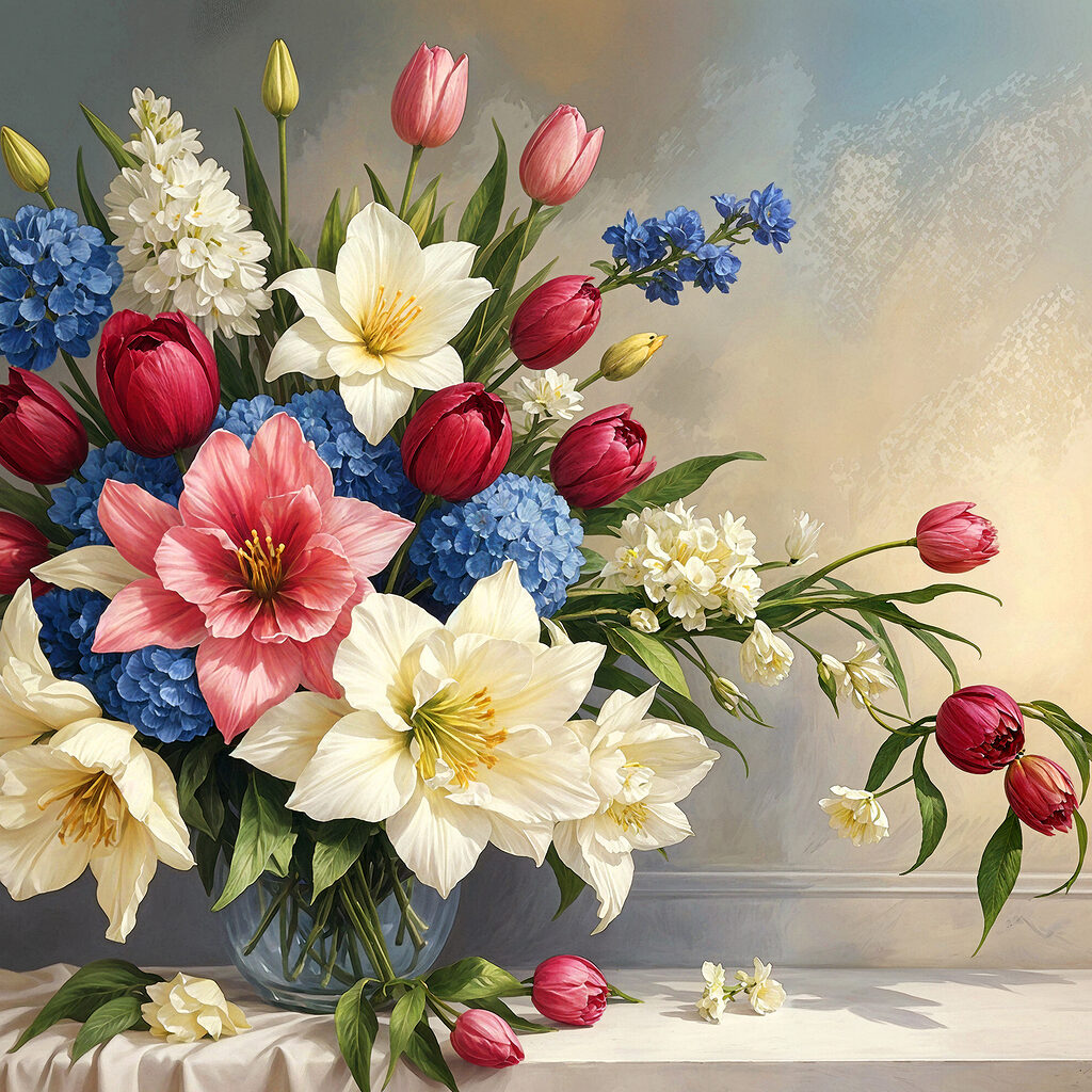 A vase of flowers on a table