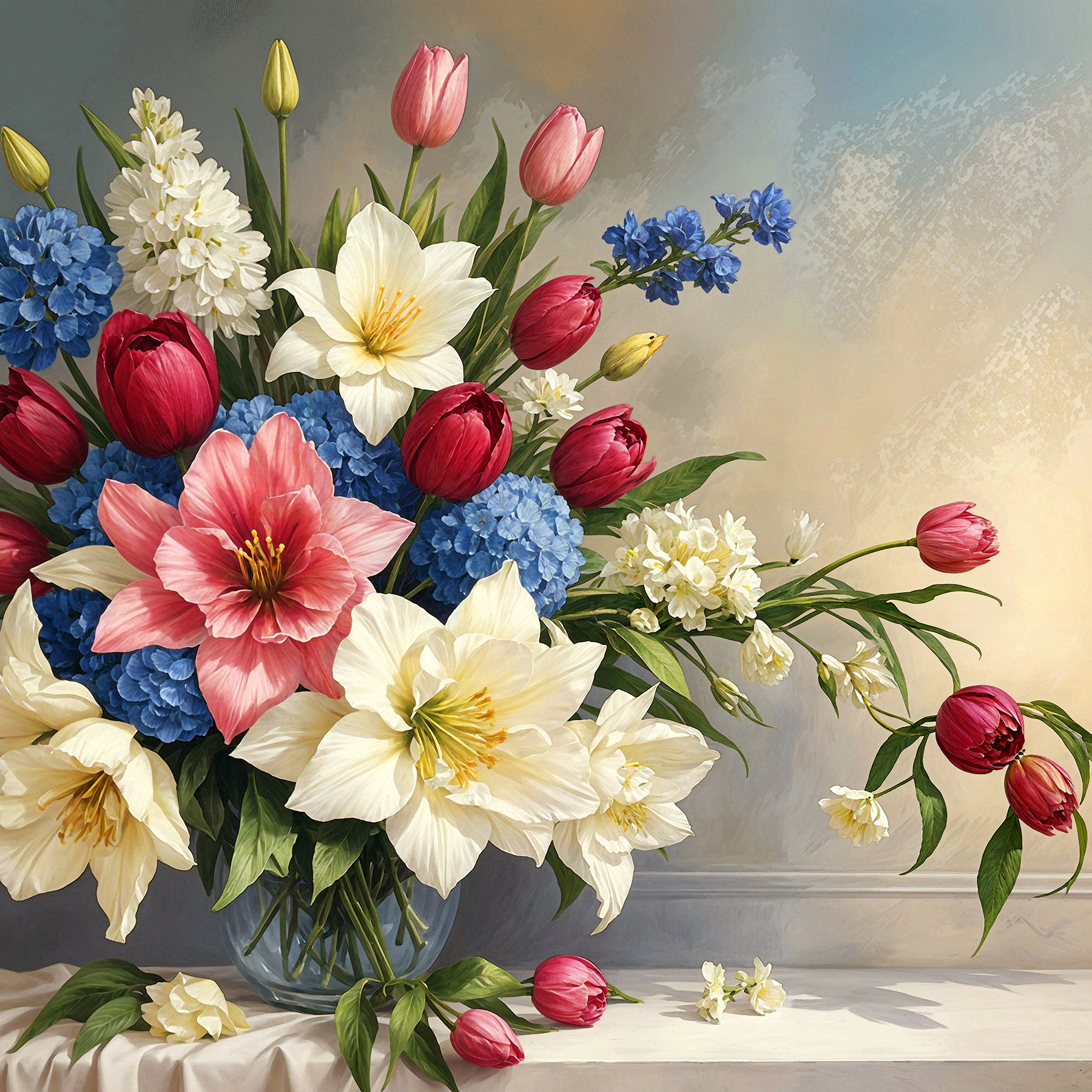A vase of flowers on a table