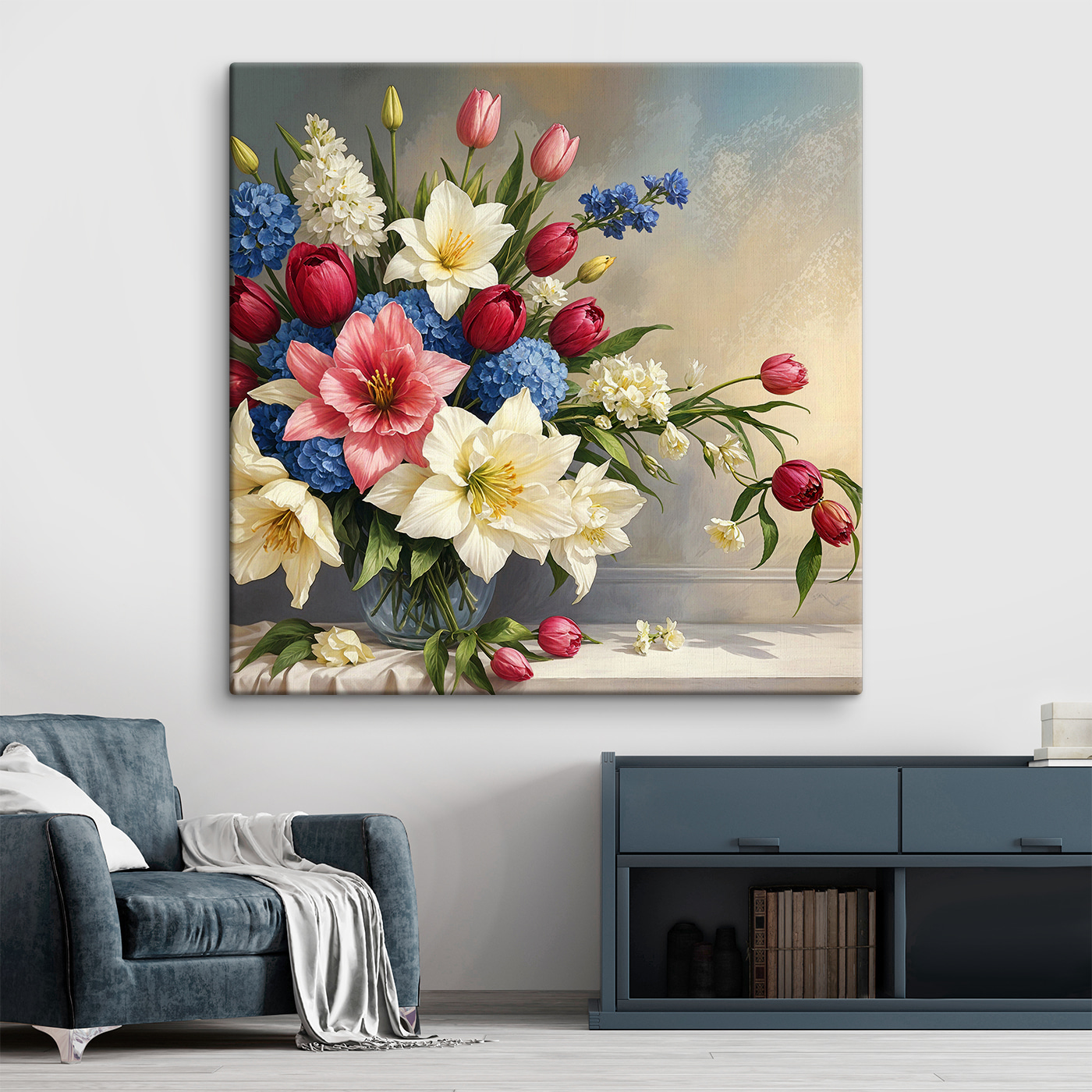 A vase of flowers on a table