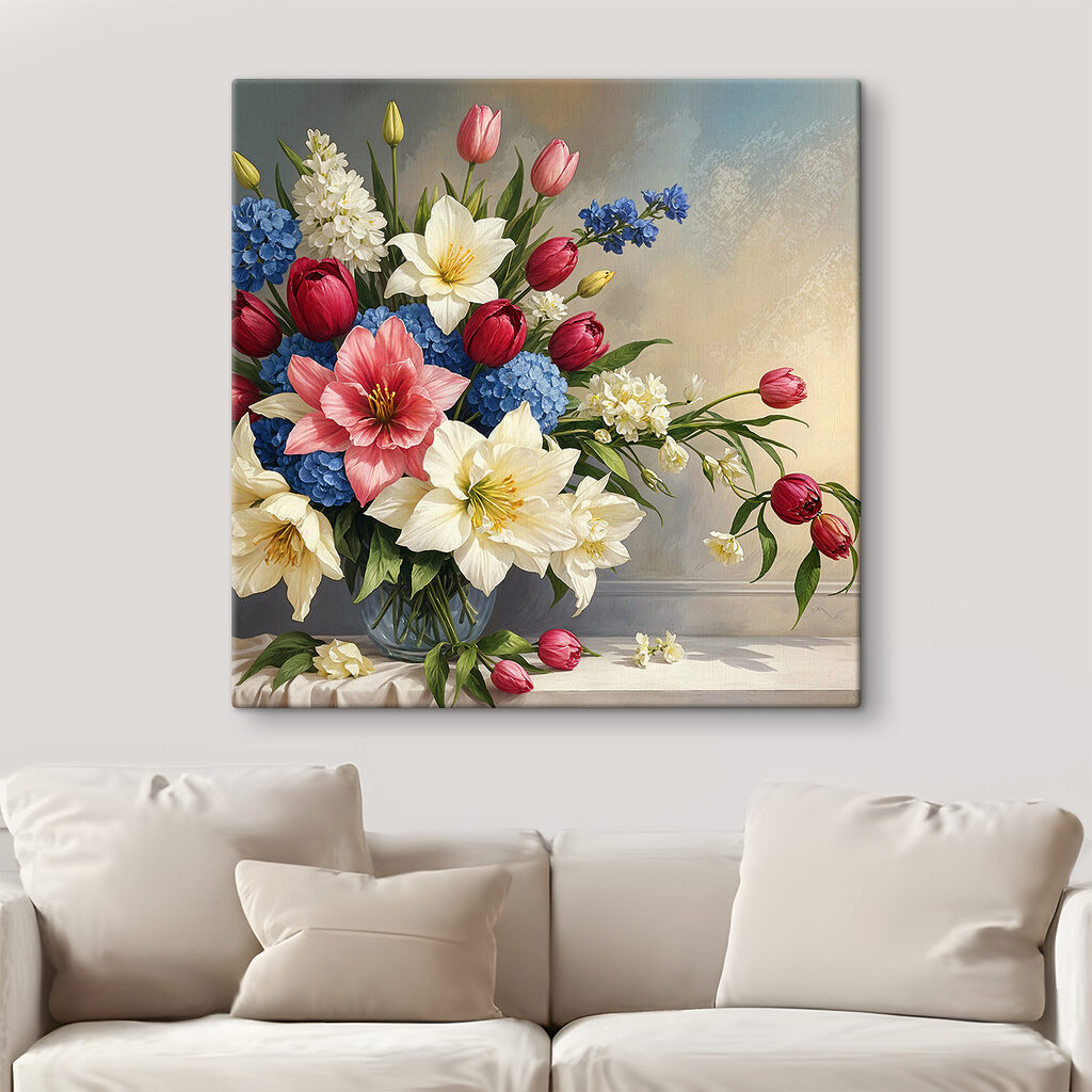 A vase of flowers on a table