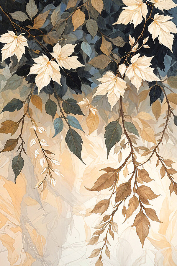 A painting of leaves on a branch A painting of leaves on a branch