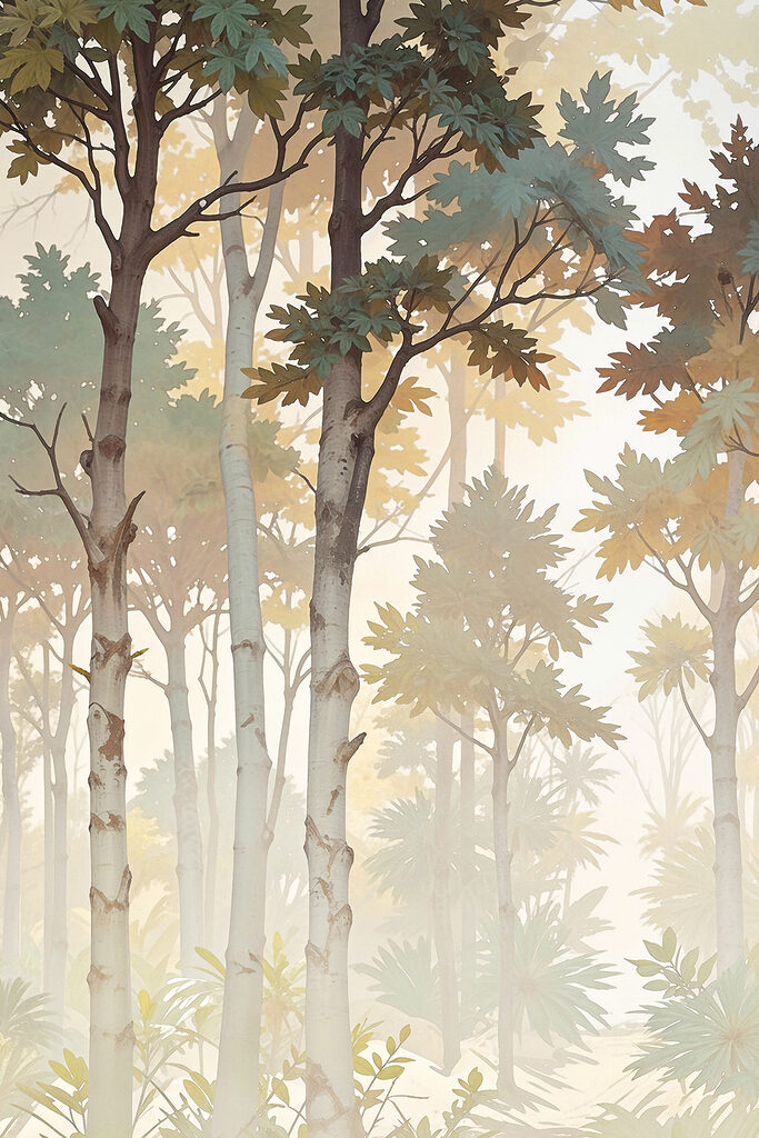 A group of trees with leaves