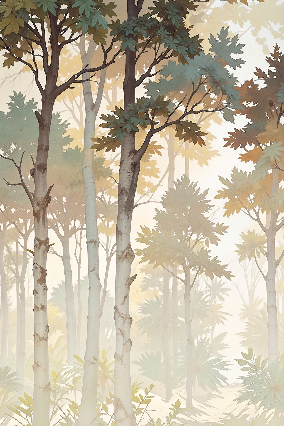 A group of trees with leaves