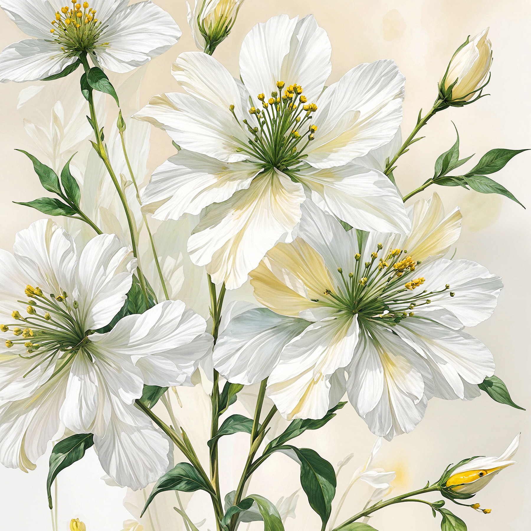 A painting of white flowers