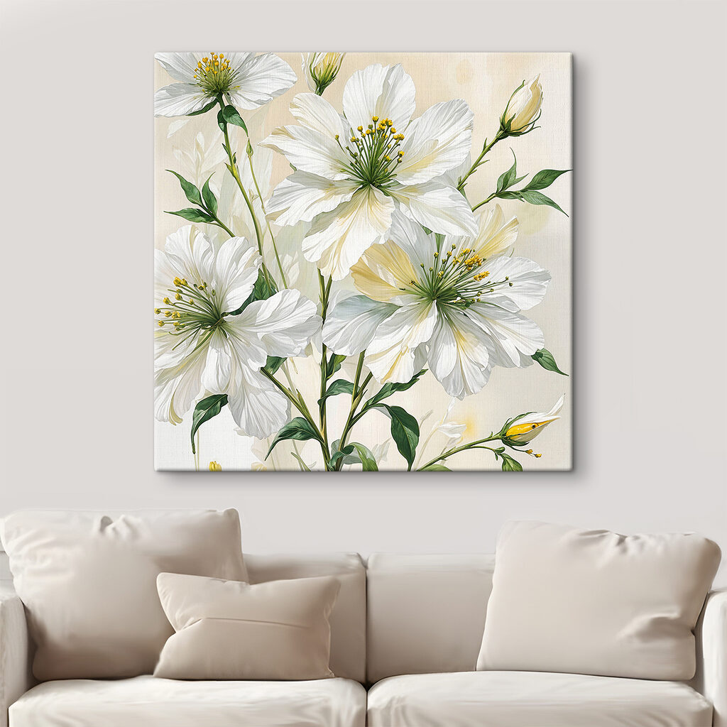 A painting of white flowers