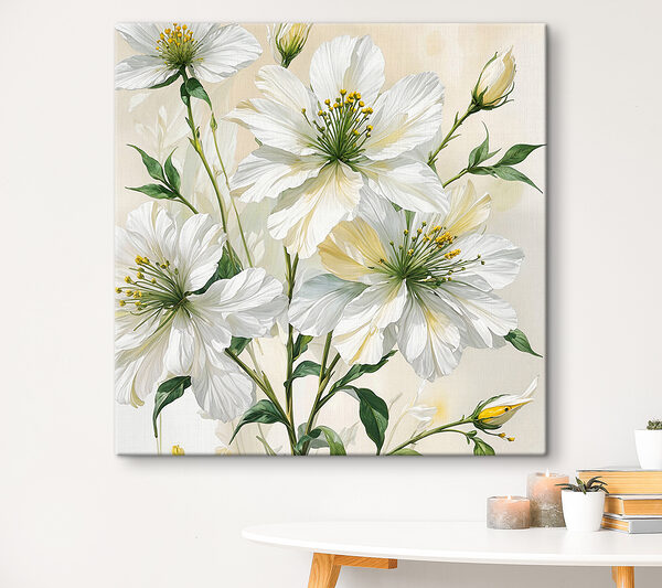 A painting of white flowers