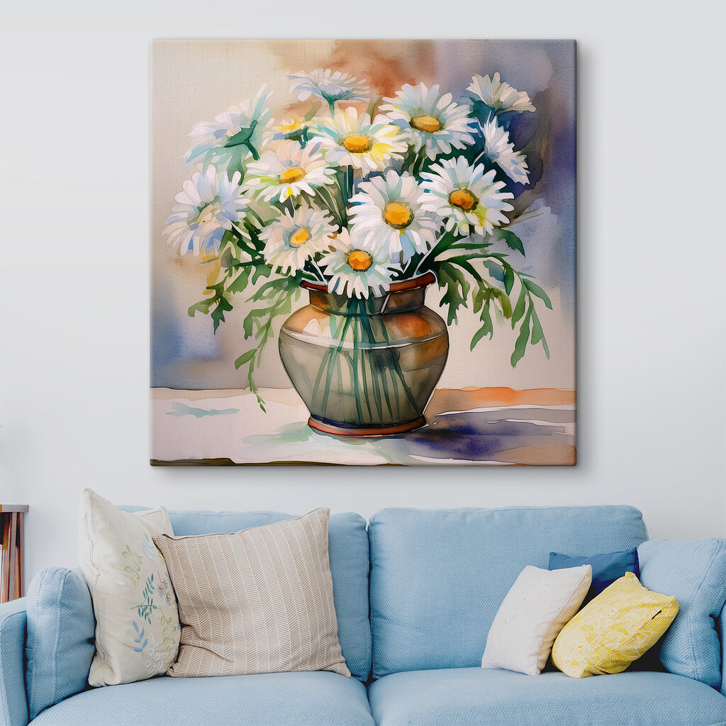 A watercolor of a vase of flowers