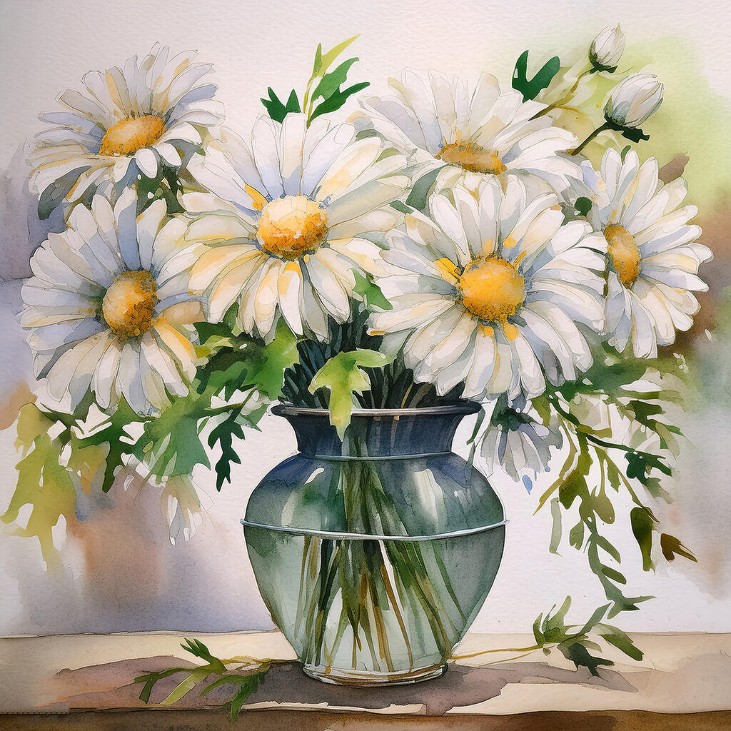 A watercolor of a vase of flowers A watercolor of a vase of flowers