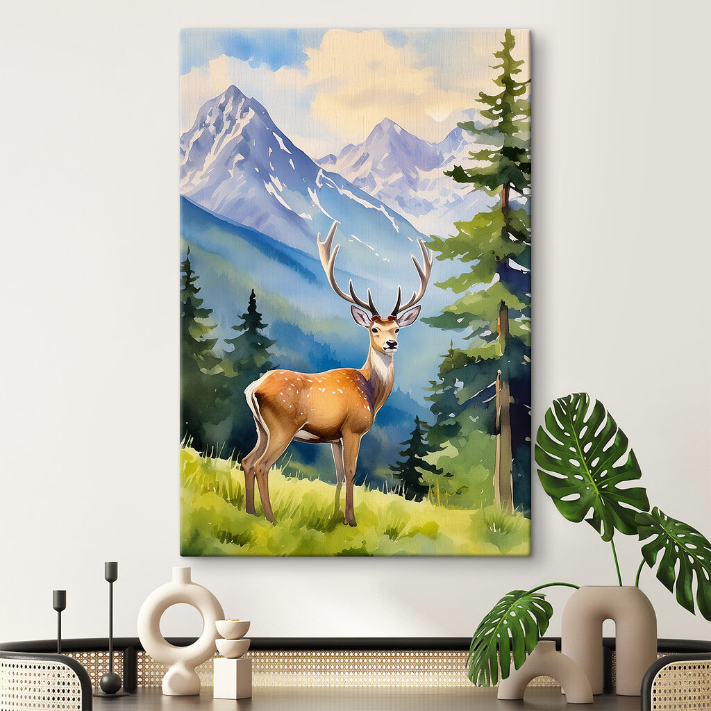 A watercolor of a deer in a forest A watercolor of a deer in a forest