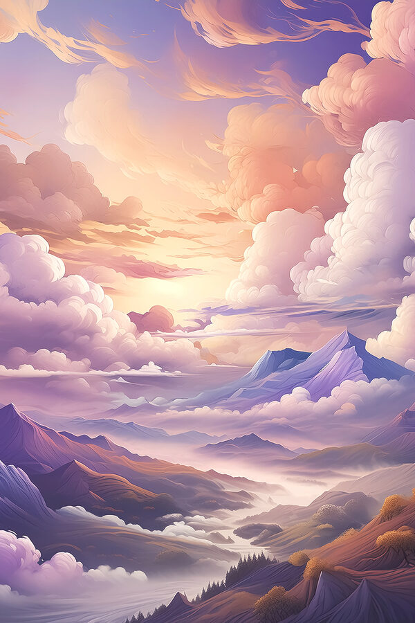 A landscape of mountains and clouds