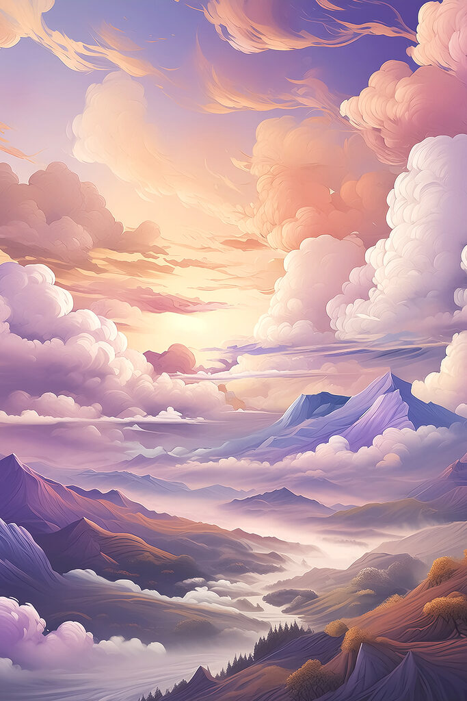 A landscape of mountains and clouds