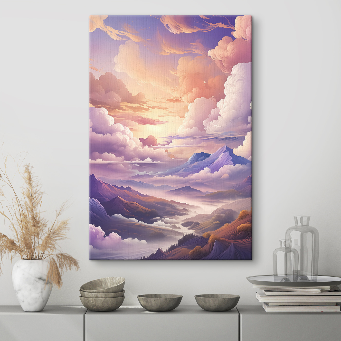 A landscape of mountains and clouds