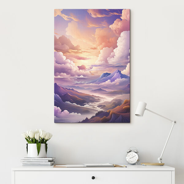 A landscape of mountains and clouds