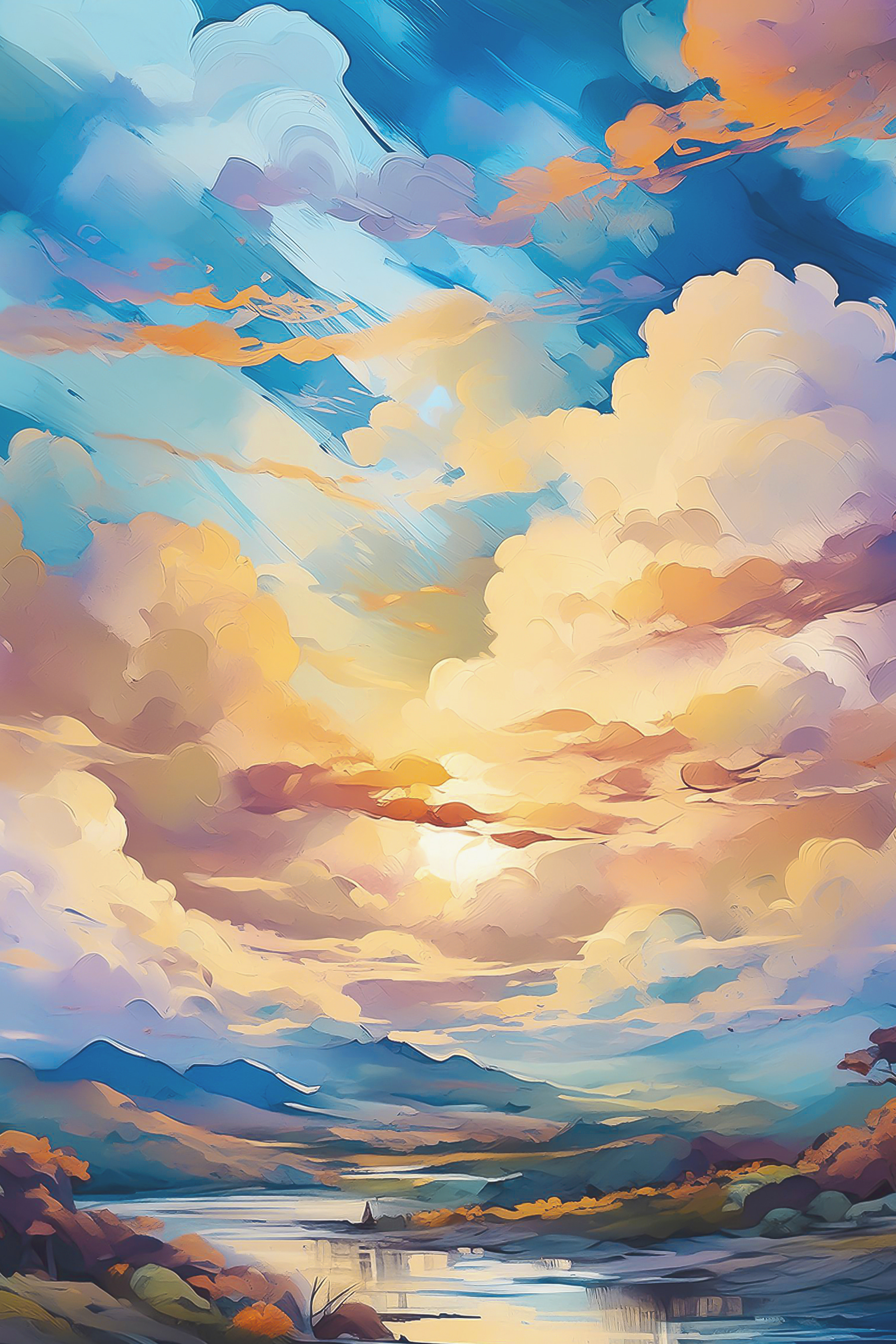 A colorful sky with clouds