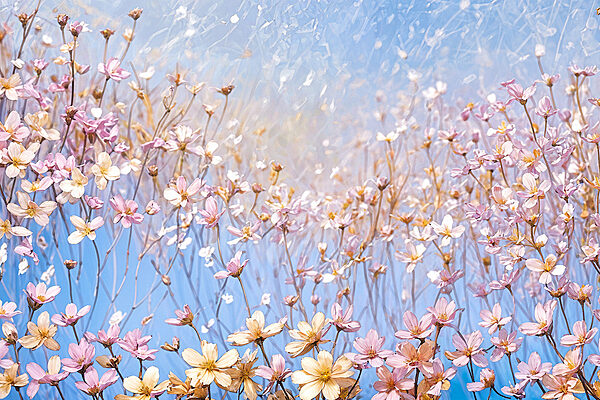 A group of flowers on a clear surface