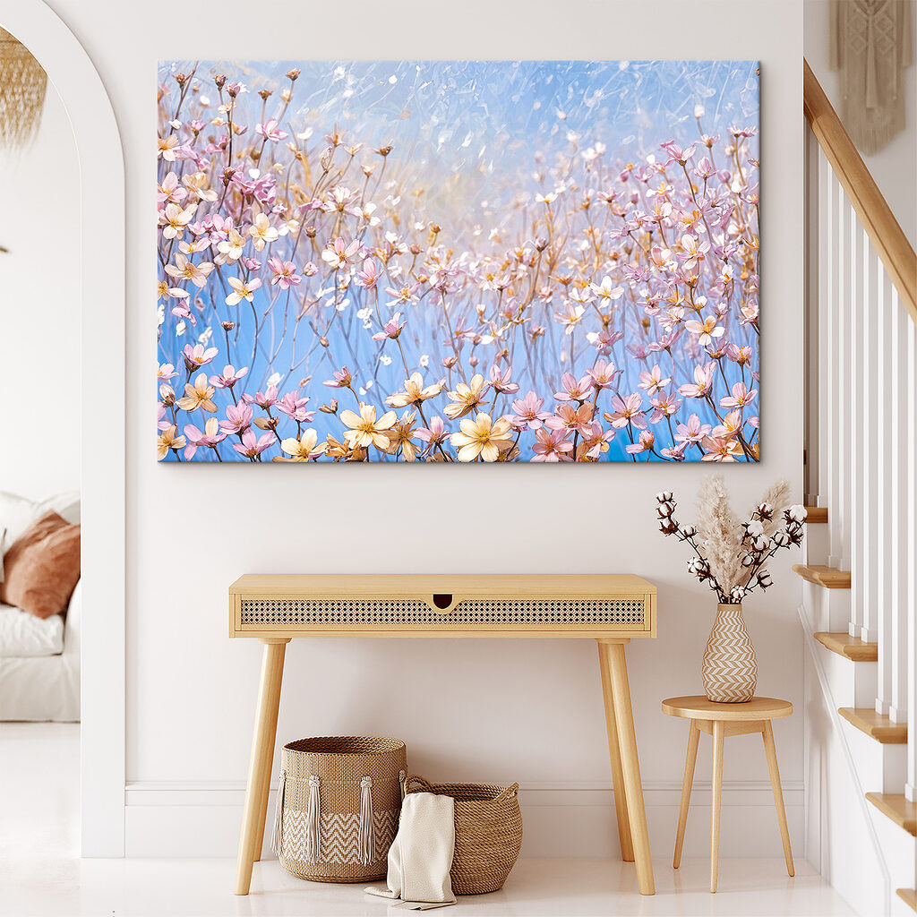 A group of flowers on a clear surface