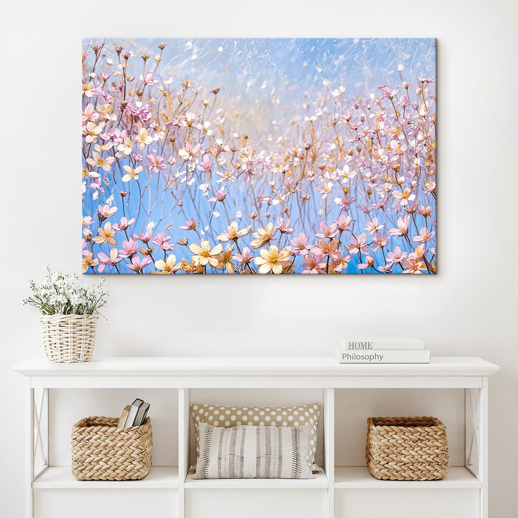 A group of flowers on a clear surface