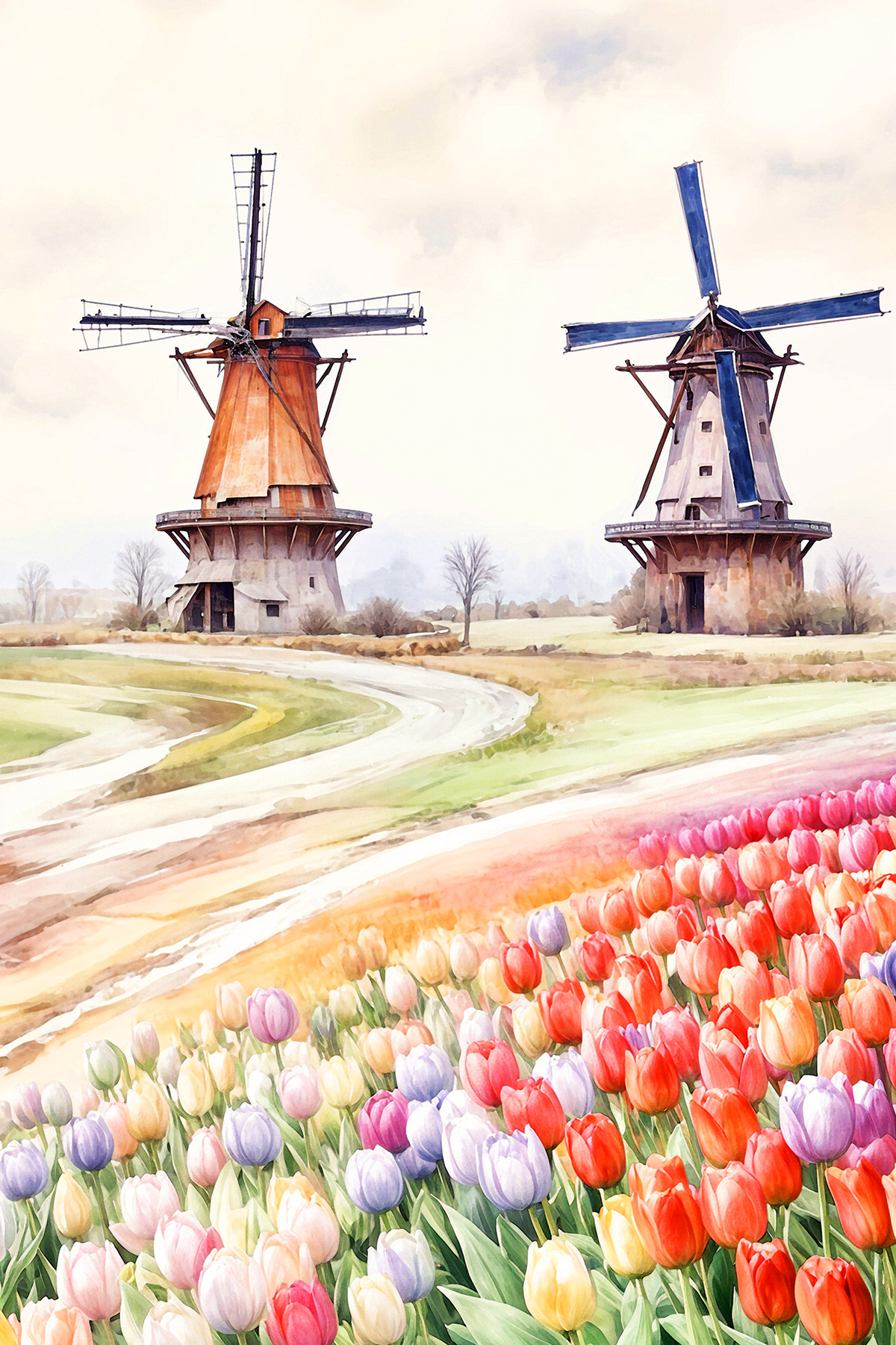A windmills in a field of tulips