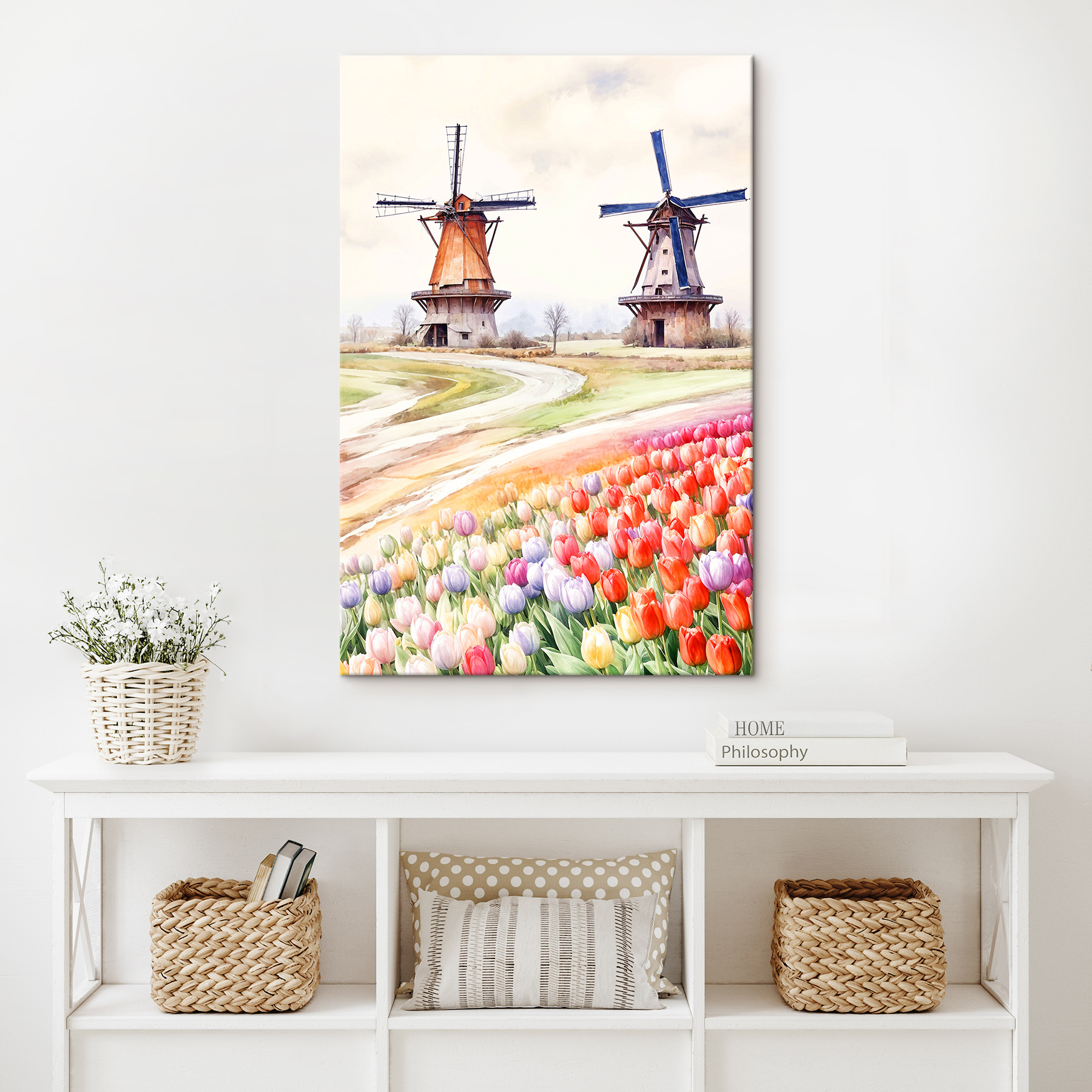 A windmills in a field of tulips