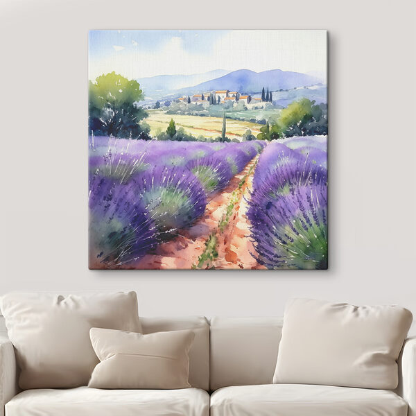 Quadri Un acquerello raffigurante un campo di lavanda