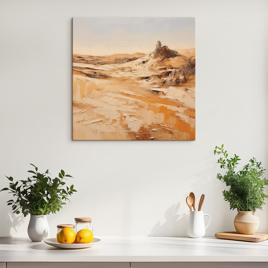 A desert landscape with sand and rocks