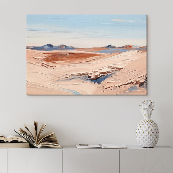 Quadri Un paesaggio desertico con montagne e cielo azzurro