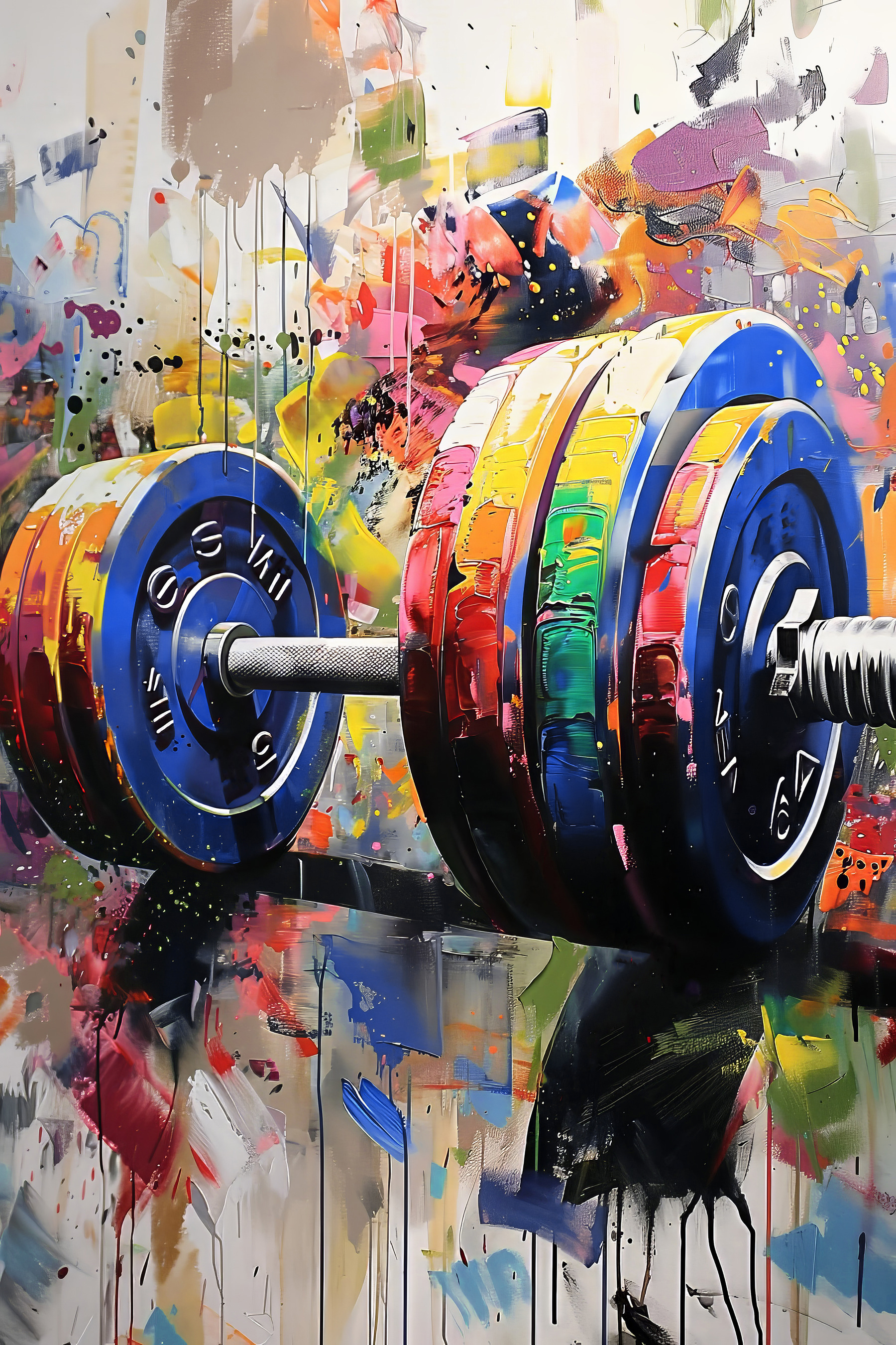 A painting of a colorful barbell A painting of a colorful barbell