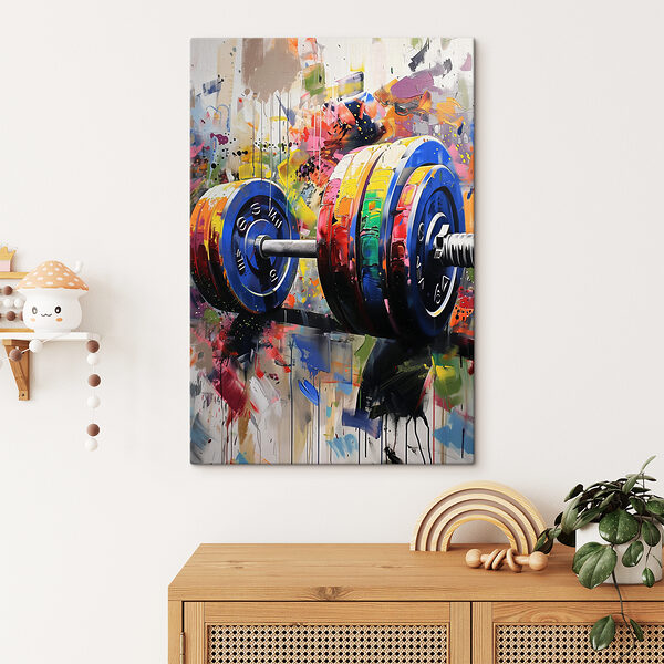 A painting of a colorful barbell A painting of a colorful barbell